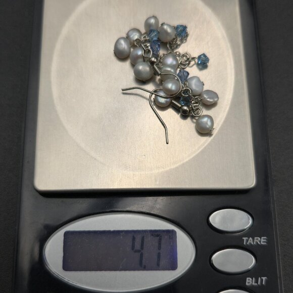 Silver Plated Genuine Pearls And Crystals Long Earrings A6483 - Picture 5 of 5